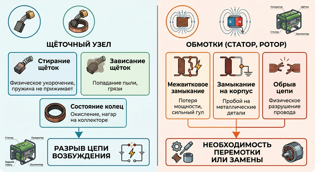 бензогенератор не выдает напряжения