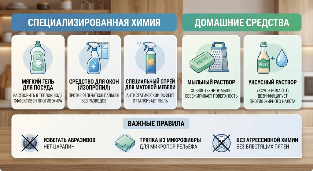 чем мыть матовую поверхность кухни
