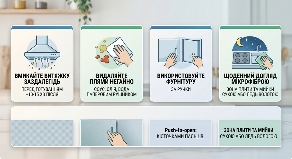 як доглядати за матовою кухнею