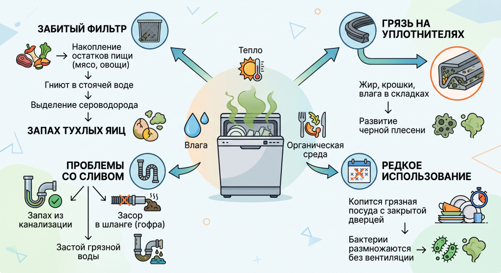 как убрать запах из посудомоечной машины