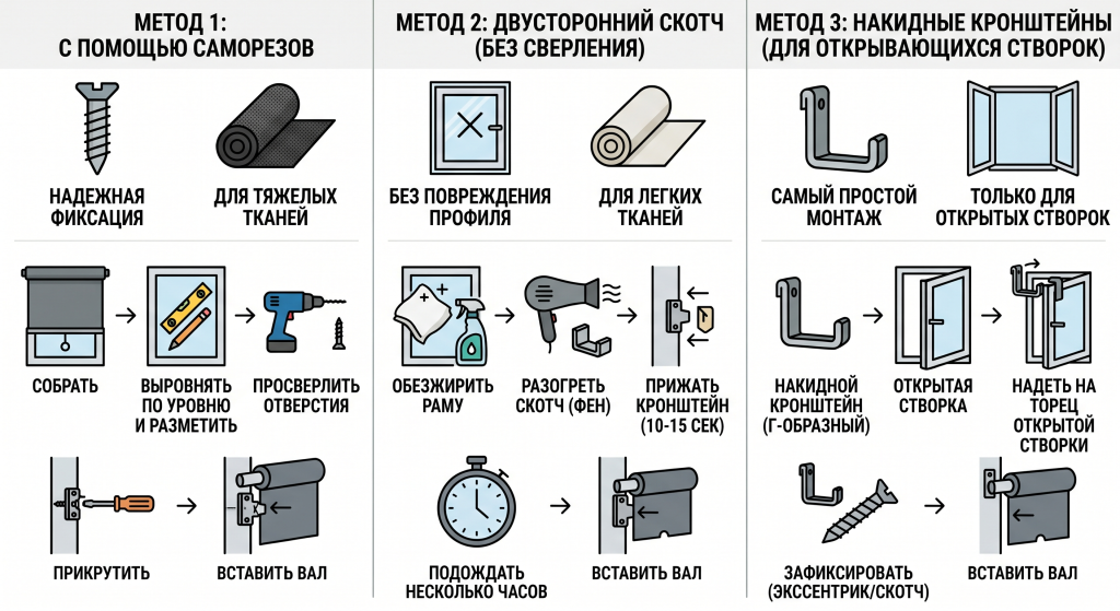 как установить тканевые роллеты на окна