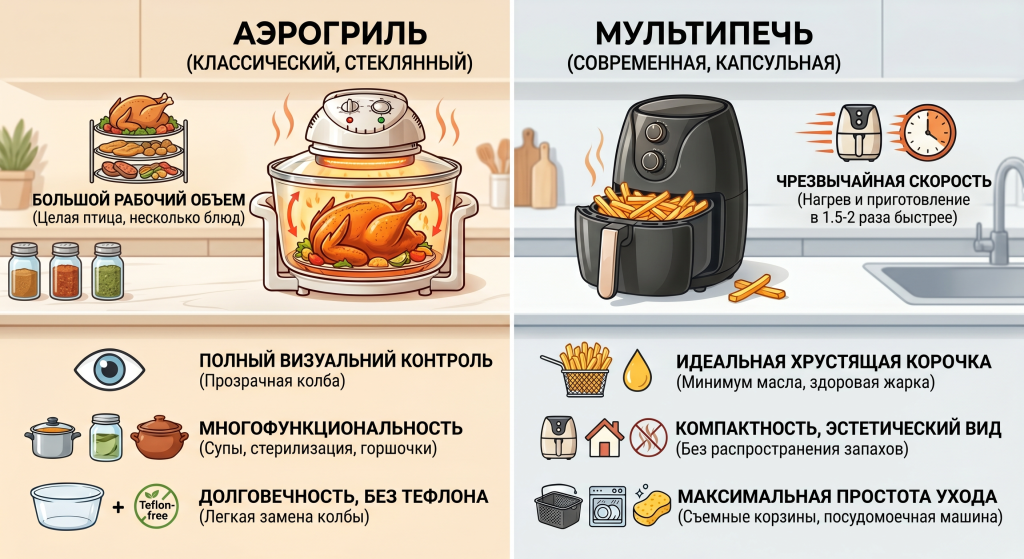 мультипечь и аэрогриль разница
