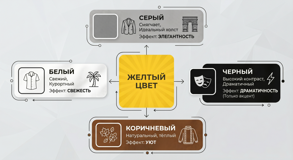 сочетание желтого цвета в одежде