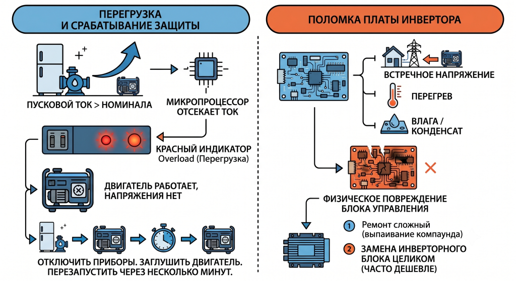 инверторный генератор не выдает напряжение