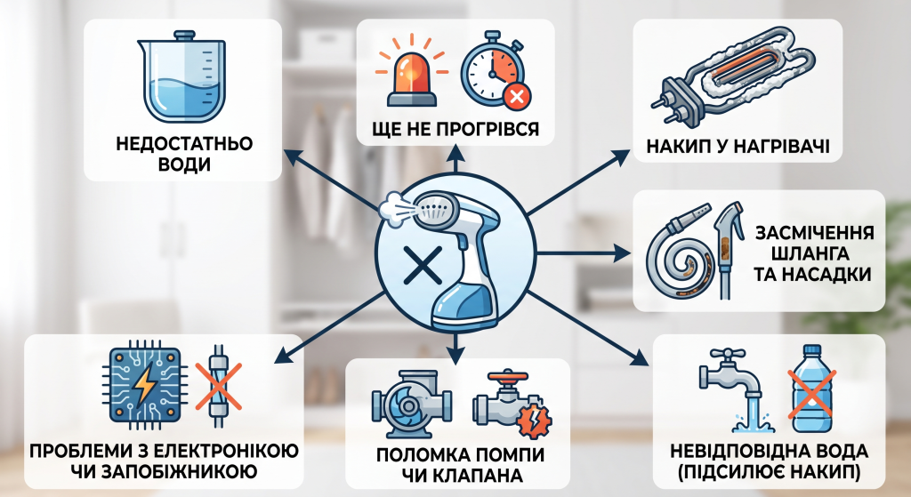 чому відпарювач не подає пар