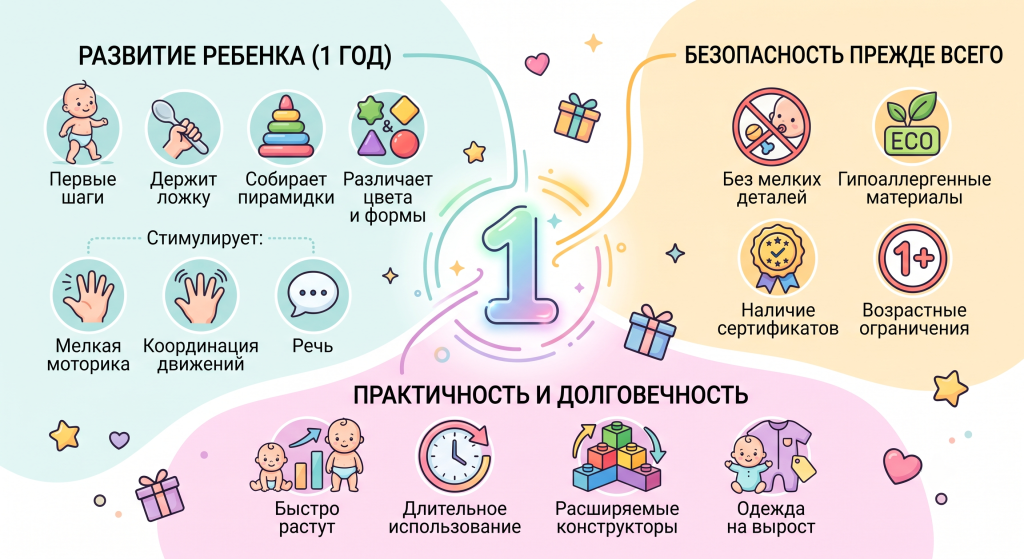 что можно подарить ребенку на 1 год