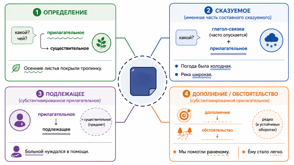 что такое синтаксическая роль прилагательного