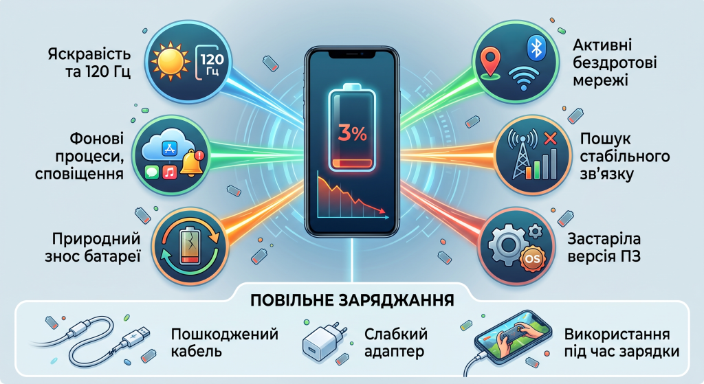 чому швидко розряджається батарея смартфона
