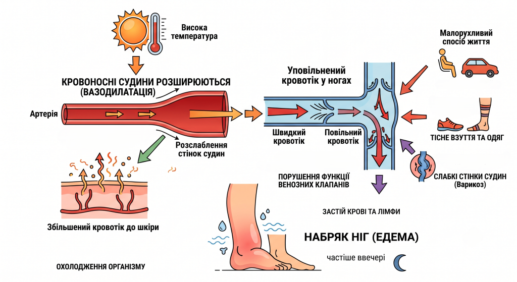 чому в спеку болять ноги