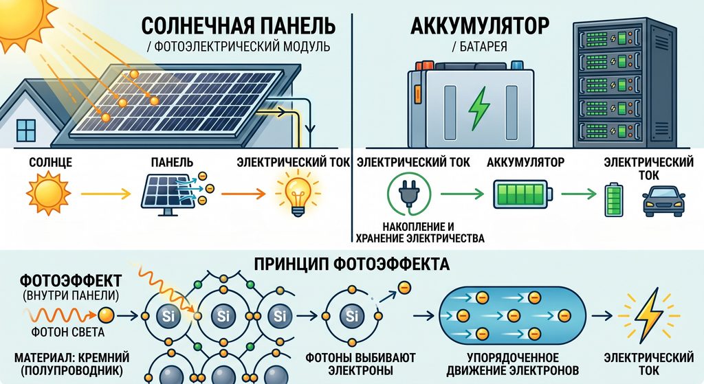 как работает солнечная батарея