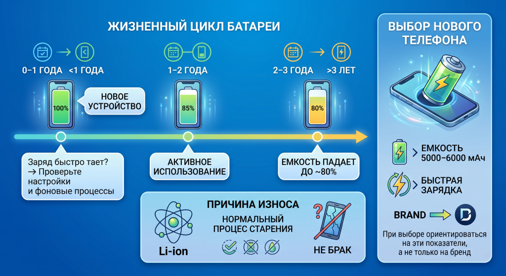 сколько живёт батарея смартфона